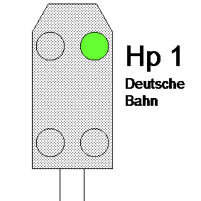 Lichtsignal (Hauptsignal) in Hp1 Stellung. (Fahrt)